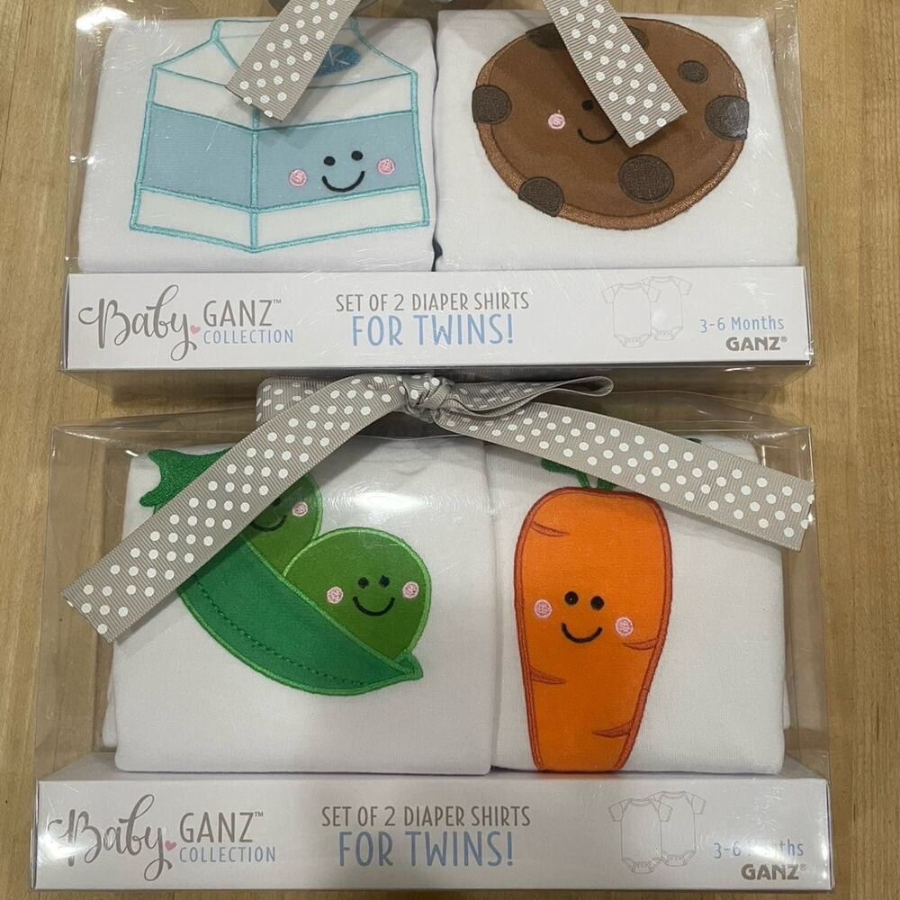 NWT 2 Sets of 3-6 month one piece for twins-Peas and Carrots/Cookies and Milk
